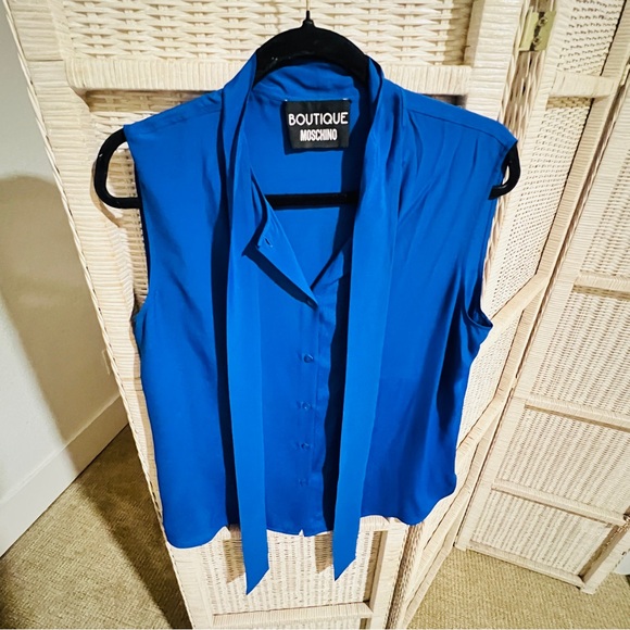 Boutique Moschino Royal Blue Sleeveless Silk Blouse Size 12 - Picture 7 of 12